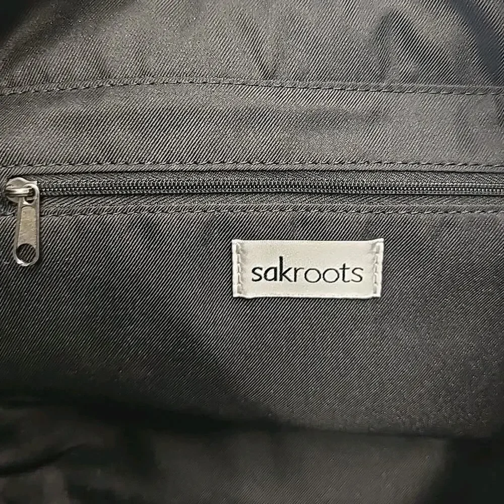 Sakroots Metro Tote Bag Black Repreve Eco Twill Embroidered Floral Vegan Large